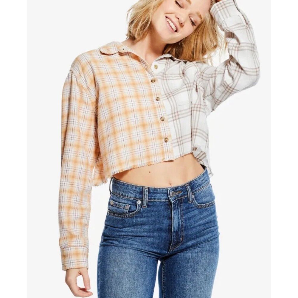Womens Aeropostale Crop Top Split‎ Flannel Medium